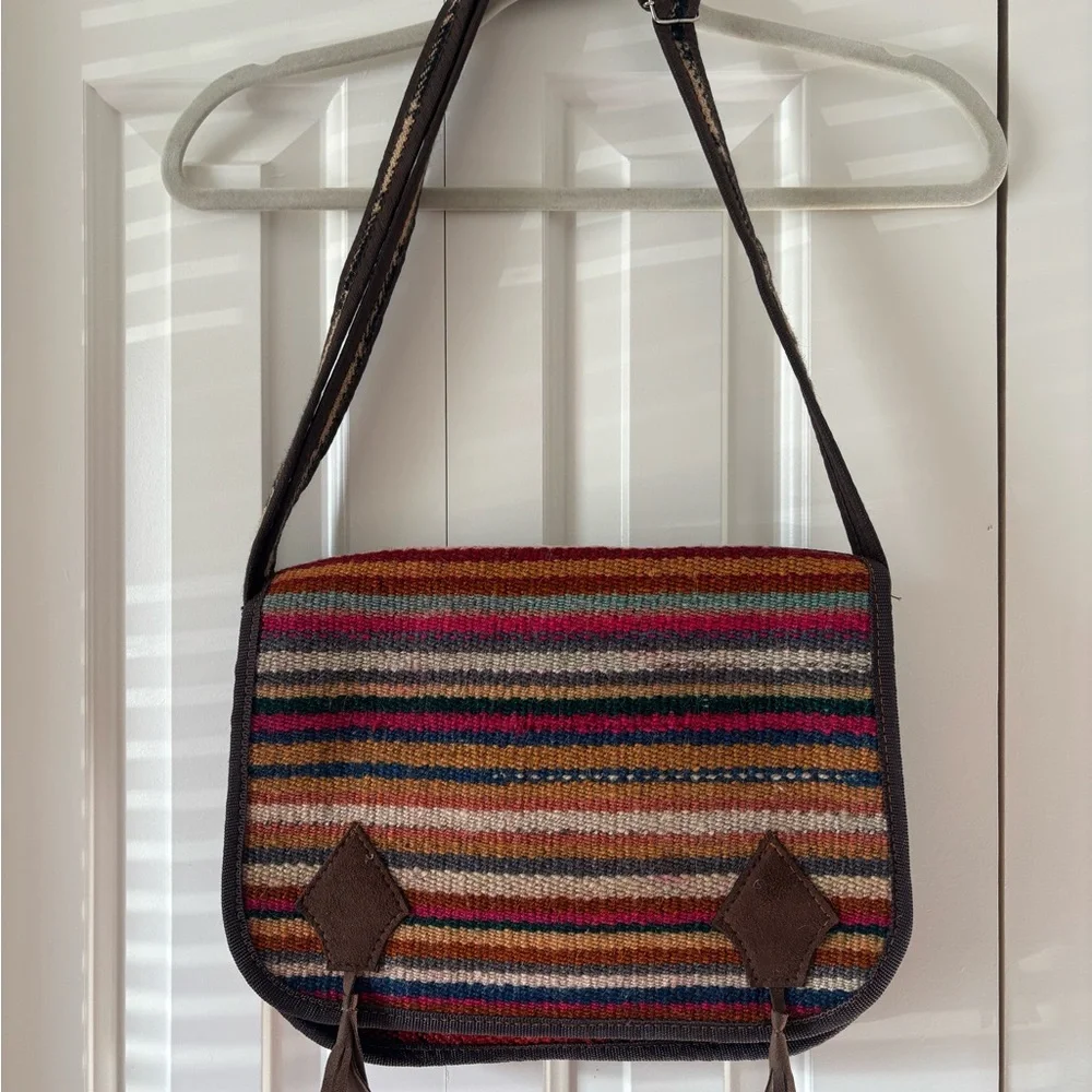Handmade Boho Crossbody Bag Woven Stripe Shoulder Purse Ethnic Artisan - Picture 4 of 12